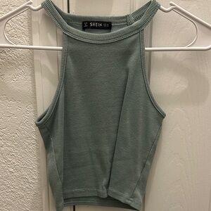 SHEIN Dusty Sage Ribbed Halter Crop Tank